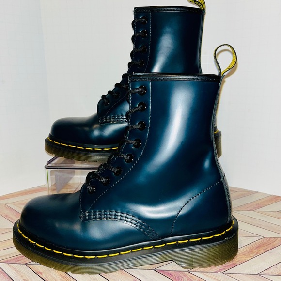 Dr Martens 1460 Blu Marin Navy Blue Smooth Leather Mens 4 Wmns 5 Boots Lace Up - Picture 2 of 16